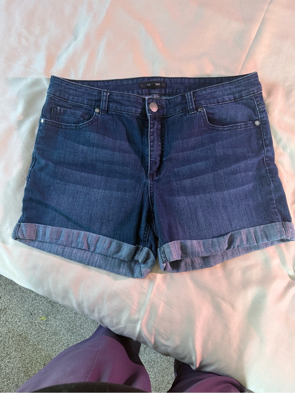 Daisy Fuentes Dark Blue Rolled Cuff Denim Shorts